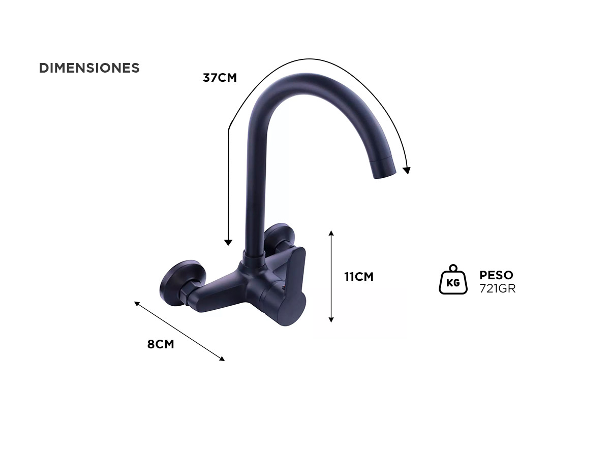 Griferia Monocomando Rieti By Gadnic De Pared Baño y Cocina - Imagen 4