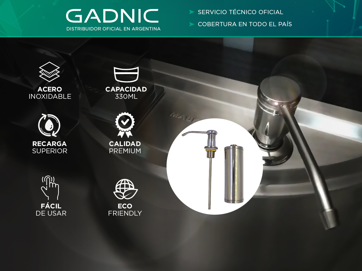 Dosificador De Detergente Gadnic De Acero Inoxidable Para Piletas Dispenser Jabón Liquido - Imagen 2