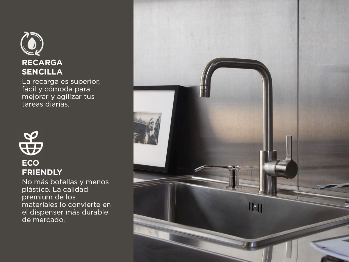 Dosificador De Detergente Gadnic De Acero Inoxidable Para Piletas Dispenser Jabón Liquido - Imagen 3