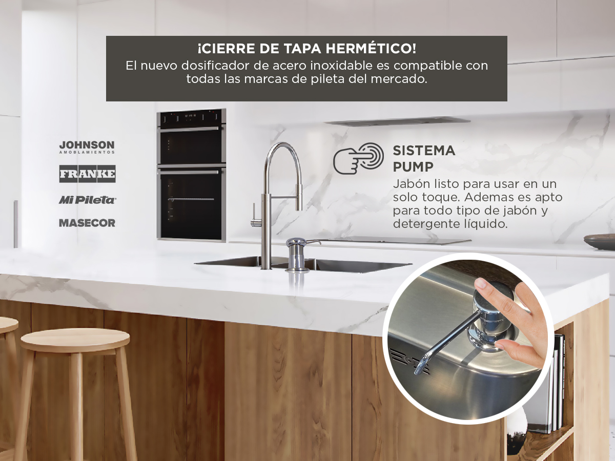 Dosificador De Detergente Gadnic De Acero Inoxidable Para Piletas Dispenser Jabón Liquido - Imagen 4