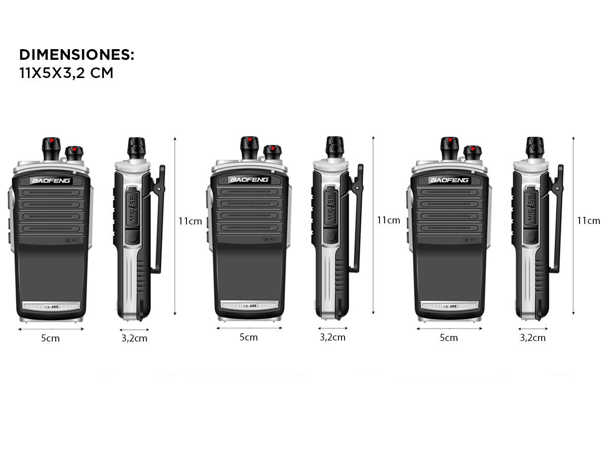Handy Baofeng KS-305 Profesional Kit x3 5w Hasta 10km + 6 Baterías y 3 Manos Libres - Imagen 5