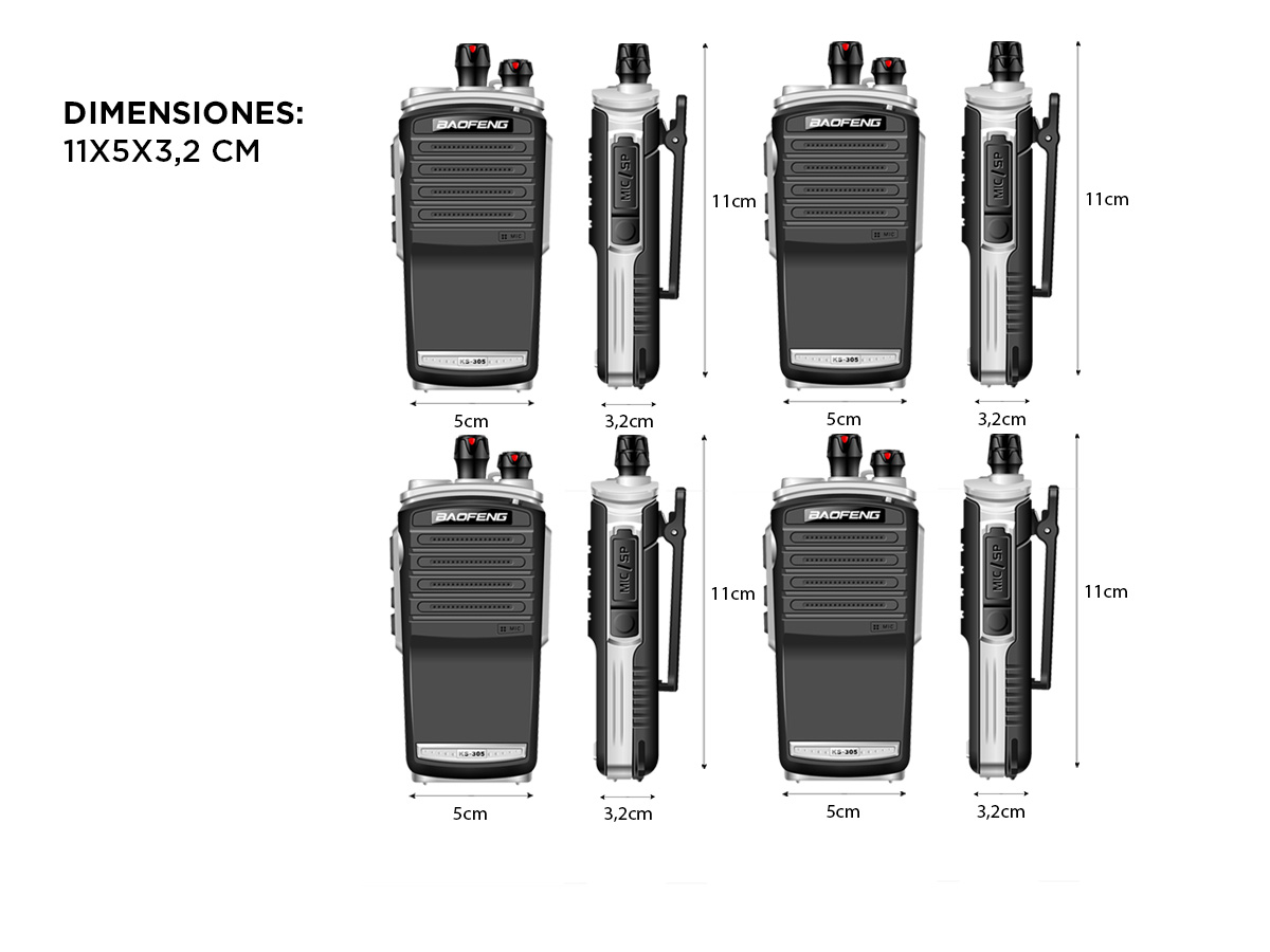 Handy Baofeng KS-305 Profesional Kit x4 5w Hasta 10km + 8 Baterías y 4 Manos Libres - Imagen 5