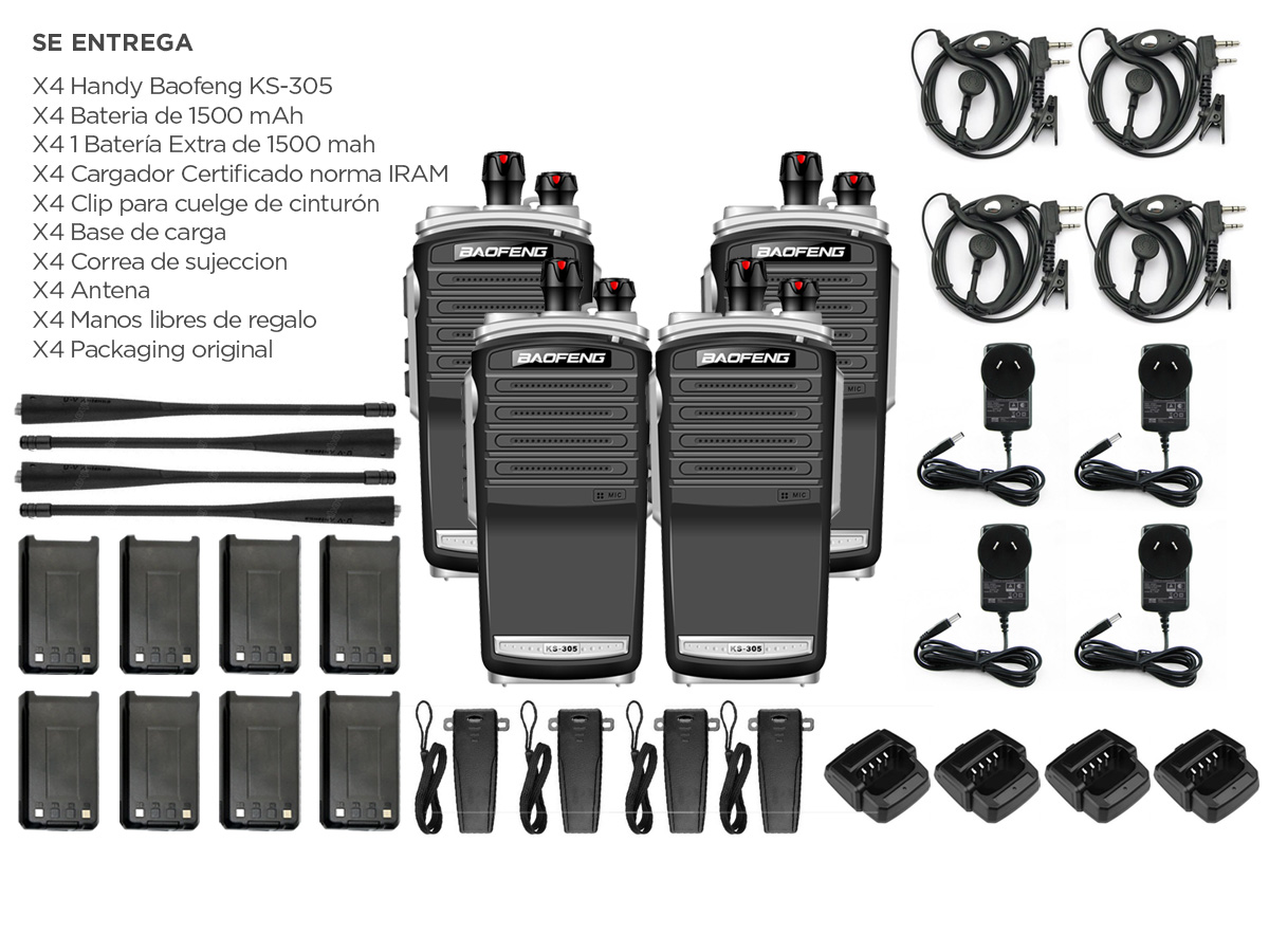 Handy Baofeng KS-305 Profesional Kit x4 5w Hasta 10km + 8 Baterías y 4 Manos Libres - Imagen 6