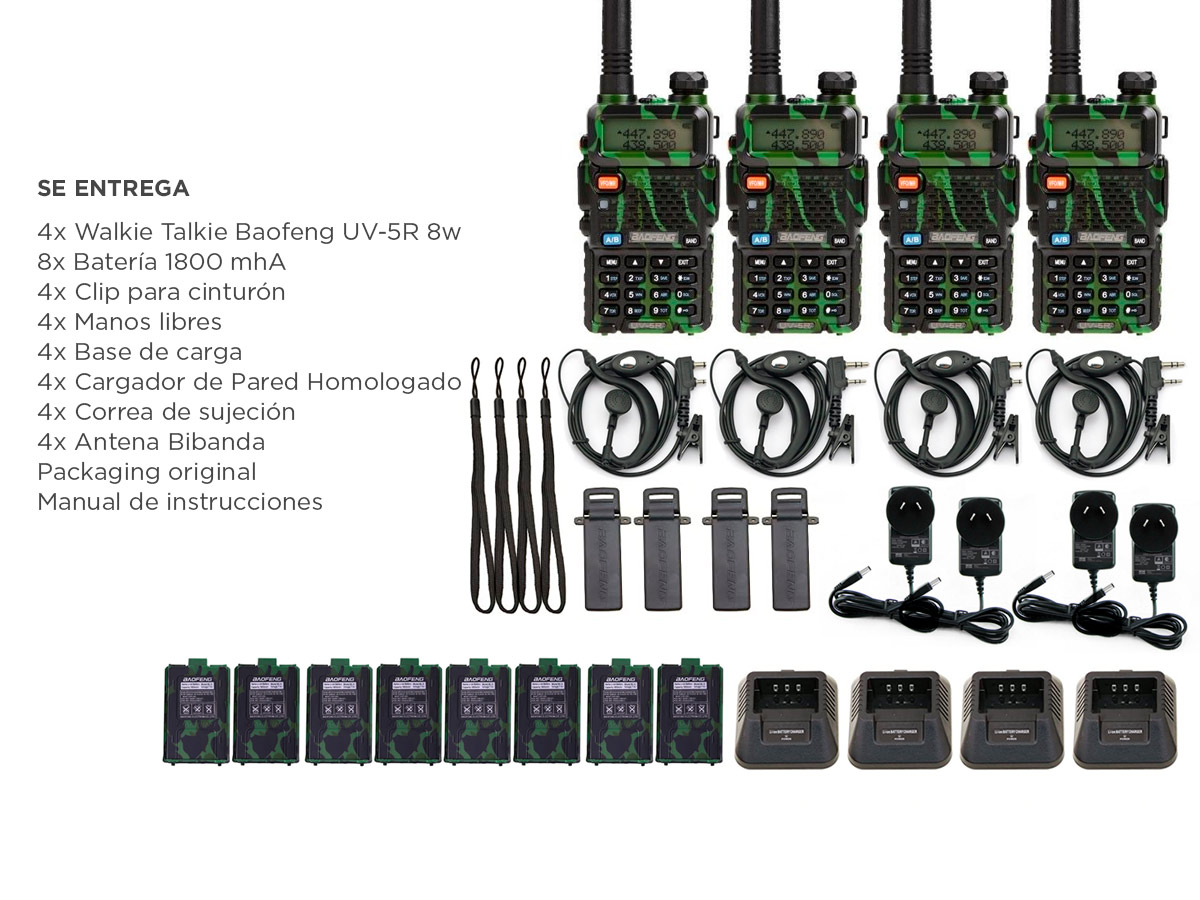 Handy Baofeng UV-5R 8w Camuflado Bi-Banda Kit x4 Hasta 12km + 8 Baterías y 4 Manos Libres - Imagen 6