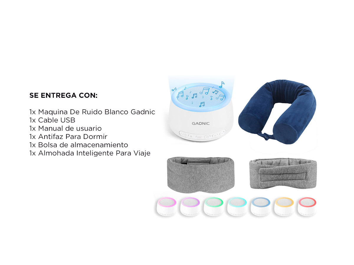 Maquina De Ruido Blanco + Antifaz Mascara Para Dormir + Almohada Inteligente - Imagen 7