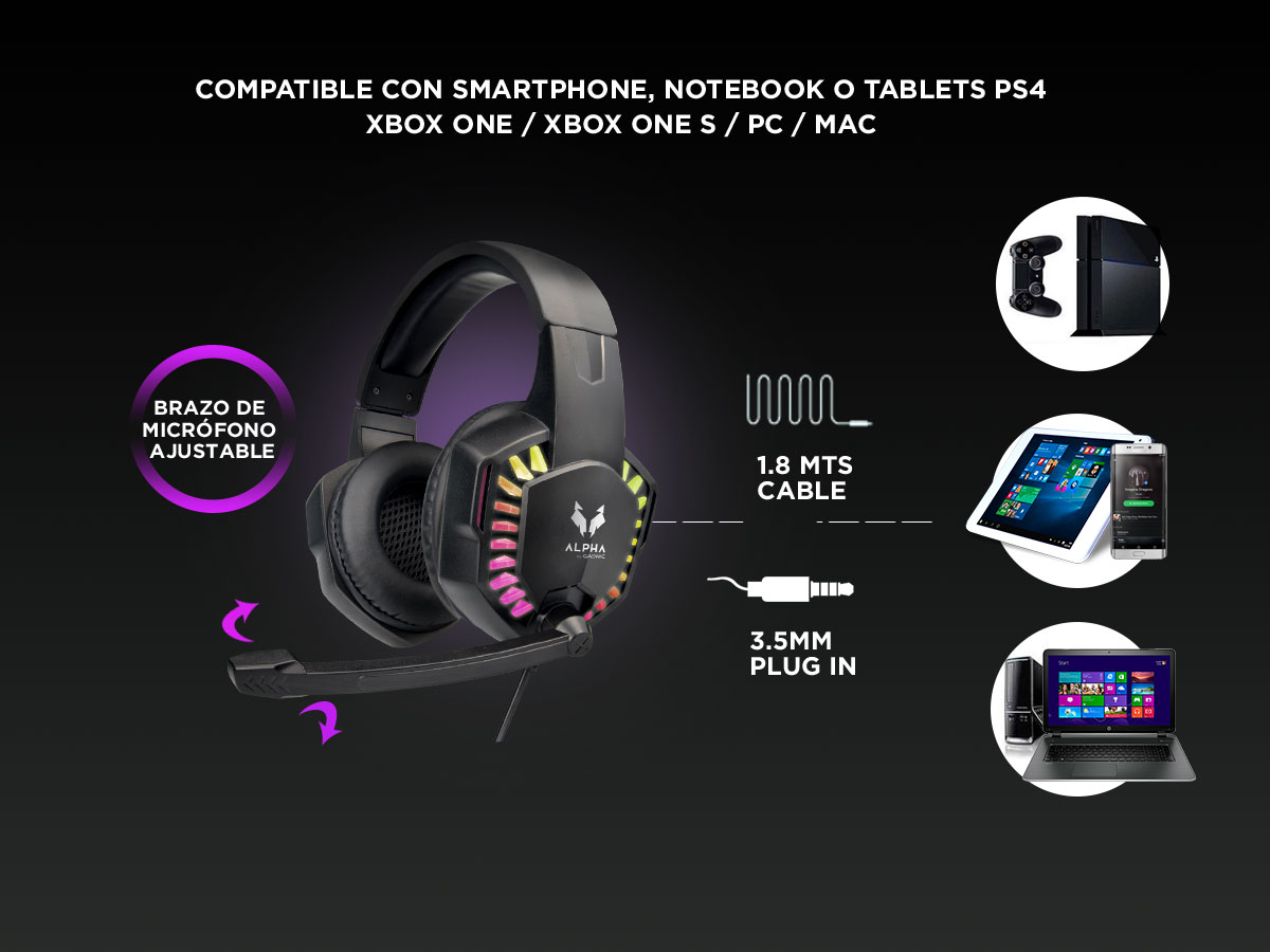 Kit Auriculares Gamer RGB Iluminado + Auriculares Con Soporte - Imagen 4