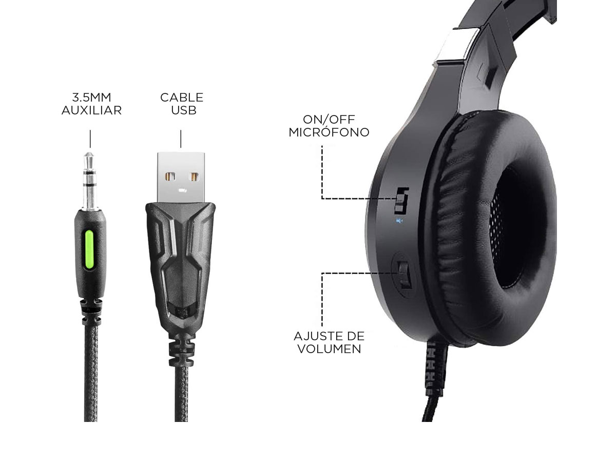 Kit Auriculares Gamer RGB Iluminado + Auriculares Con Soporte - Imagen 6