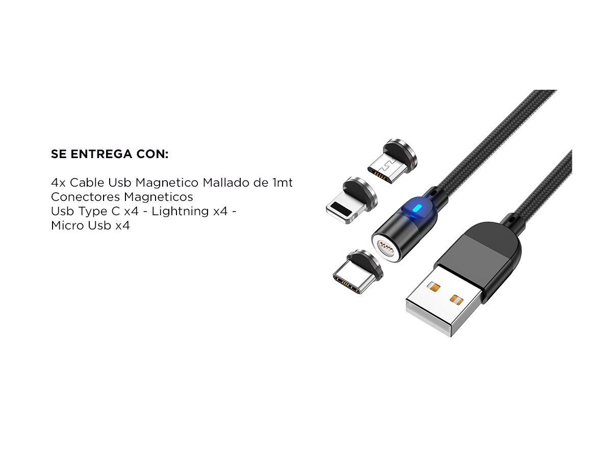 Kit x4 Cable Gadnic Magnético USB Type C Lightning Carga Rápida - Imagen 7