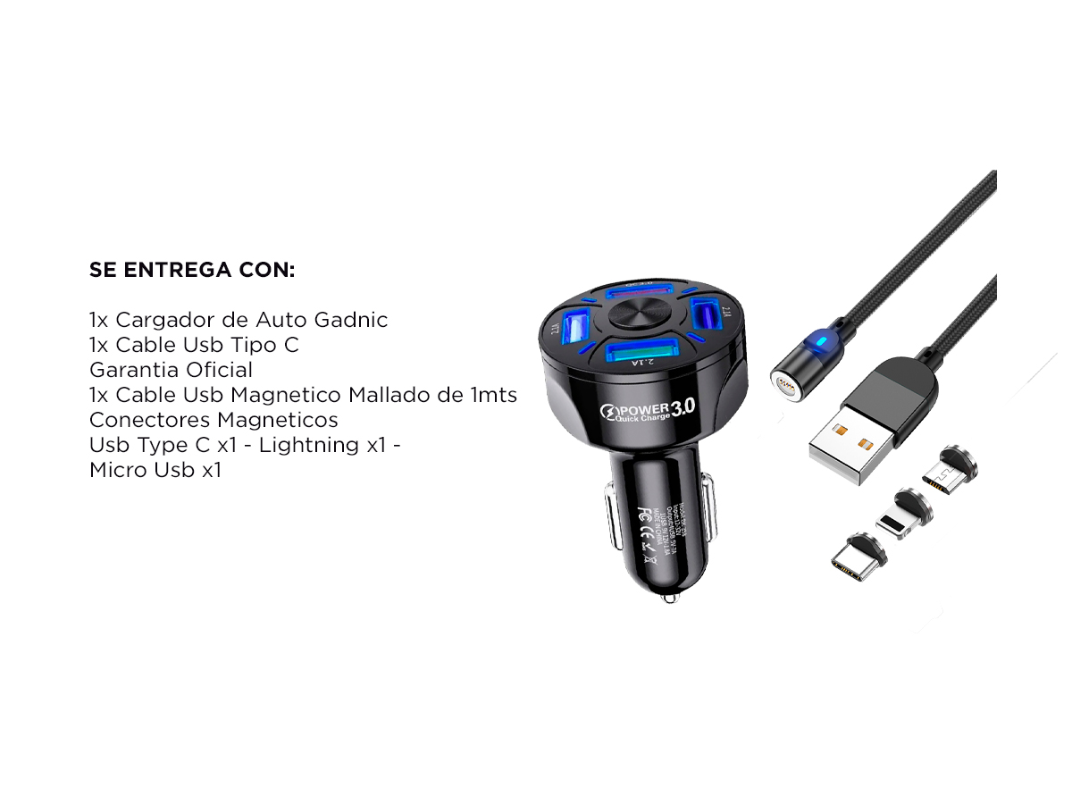 Cable Usb Magnético 3 en 1 Carga Rapida Cargador Para Auto USB - Imagen 7