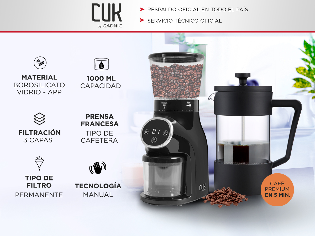 KIT Molinillo De Cafe Profesional CG165 Cafetera Manual Francesa Gadnic - Imagen 2
