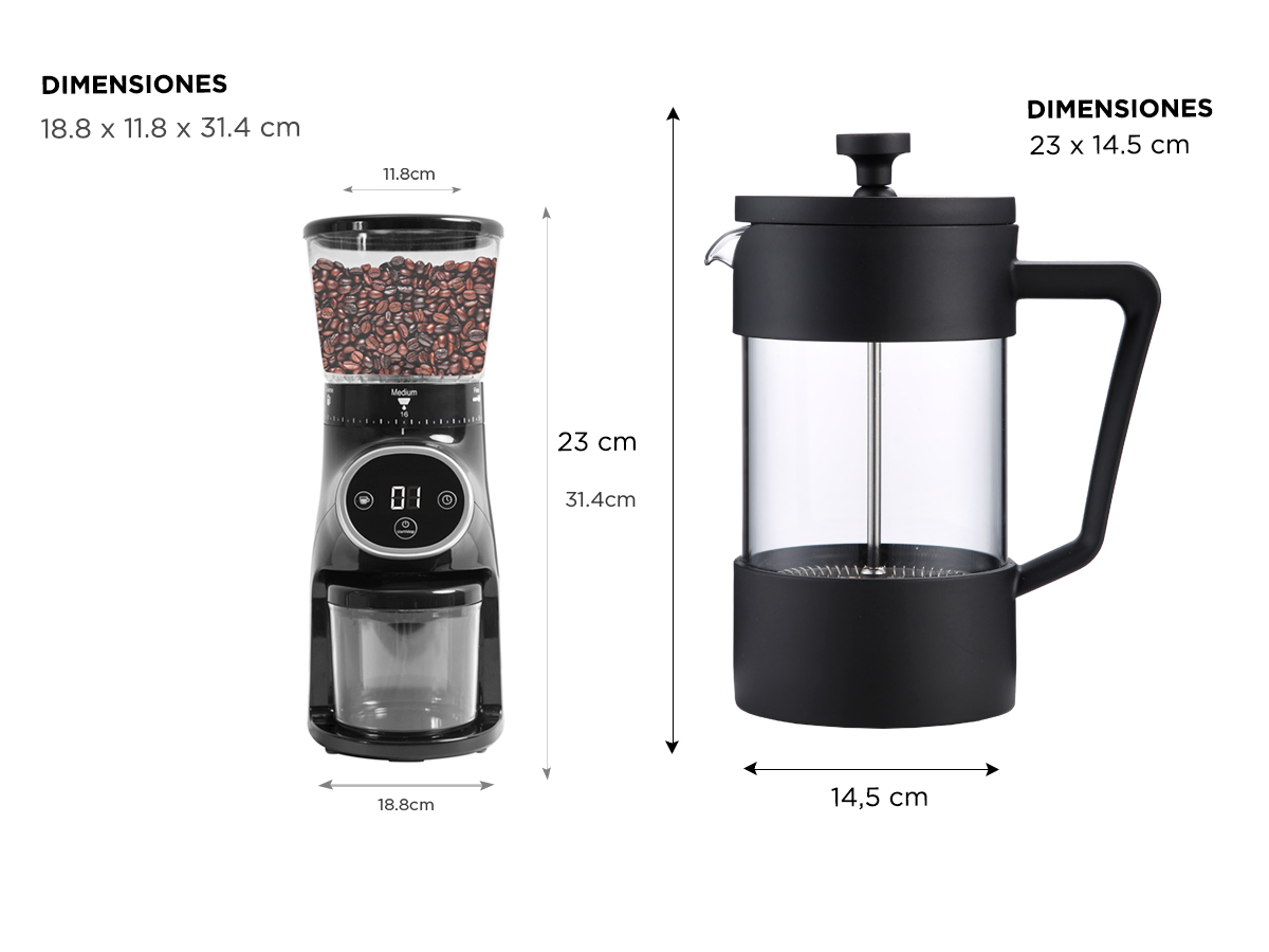 KIT Molinillo De Cafe Profesional CG165 Cafetera Manual Francesa Gadnic - Imagen 6