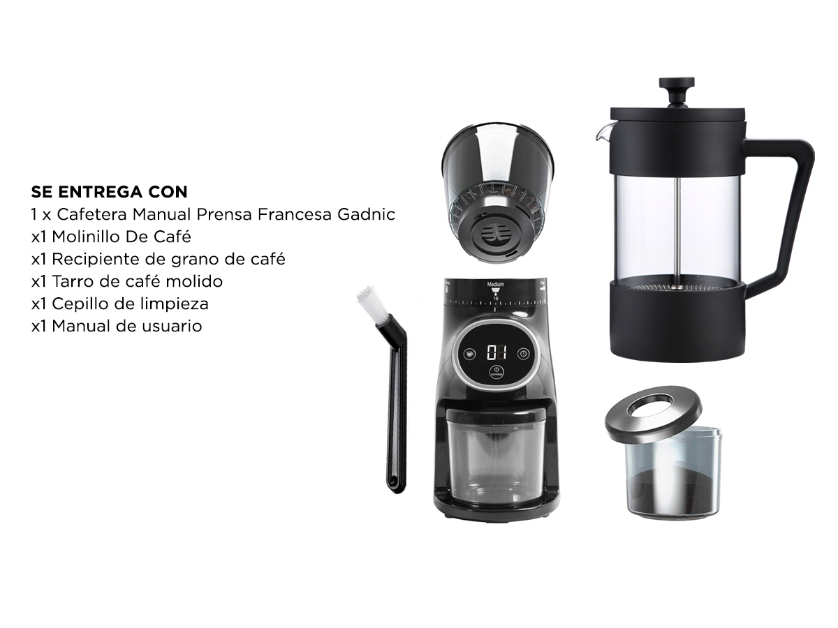 KIT Molinillo De Cafe Profesional CG165 Cafetera Manual Francesa Gadnic - Imagen 7