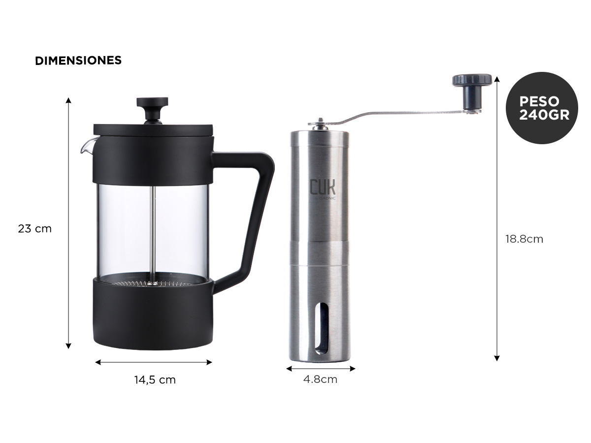 Set Barista Molinillo Cafe Manual + Cafetera Prensa Francesa Manual - Imagen 6
