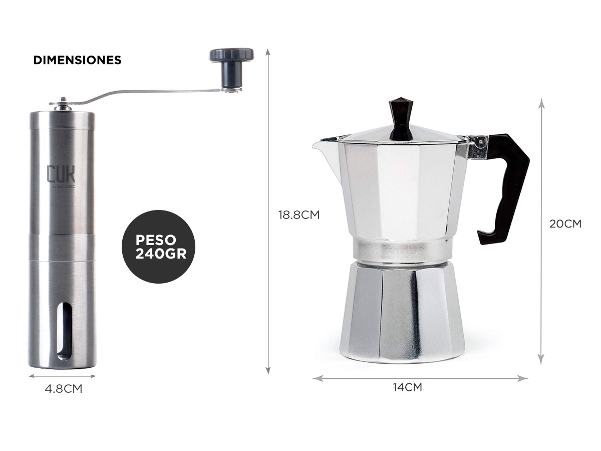Kit Barista Molinillo Manual Aluminio Cafetera Gadnic Aluminio - Imagen 6