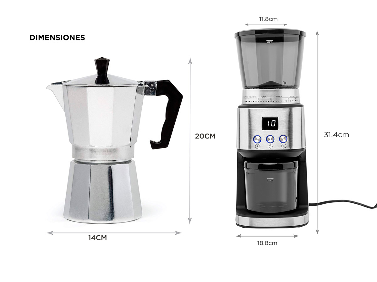 Kit Cafetera de Aluminio Gadnic + Molinillo Gadnic de Cafe Eléctrico - Imagen 6