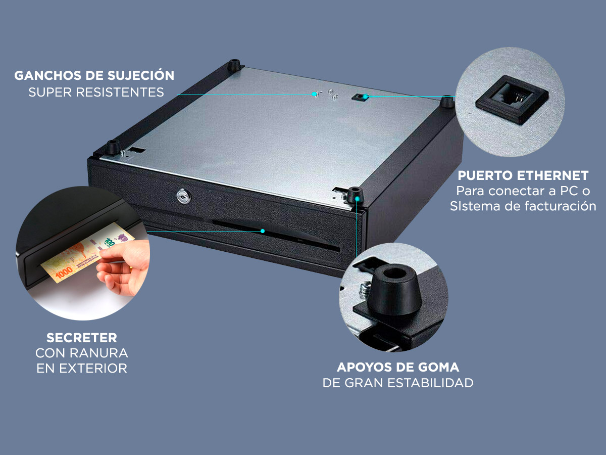 KIT Comercial Gaveta Dinero 5 Billetes G405 + Caja Fuerte E20 - Imagen 3