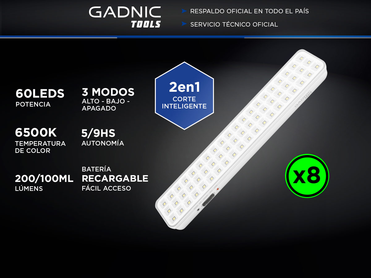 Luz de Emergencia Gadnic Tools L60 Kit x8 60 Led Alta Luminosidad 6500K - Imagen 2