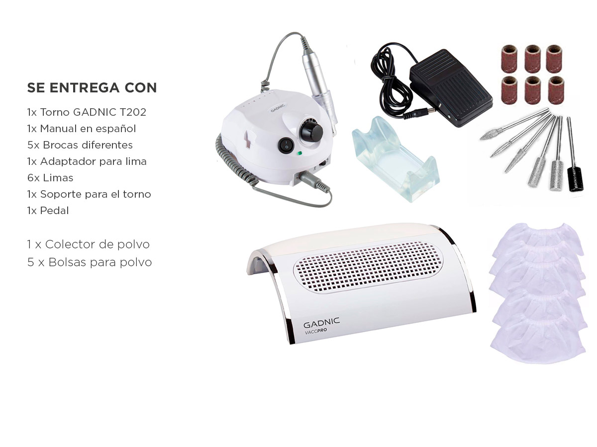 Kit Para Uñas Gadnic Torno T202 + Extractor de Polvo VaccPro Uso Profesional - Imagen 7
