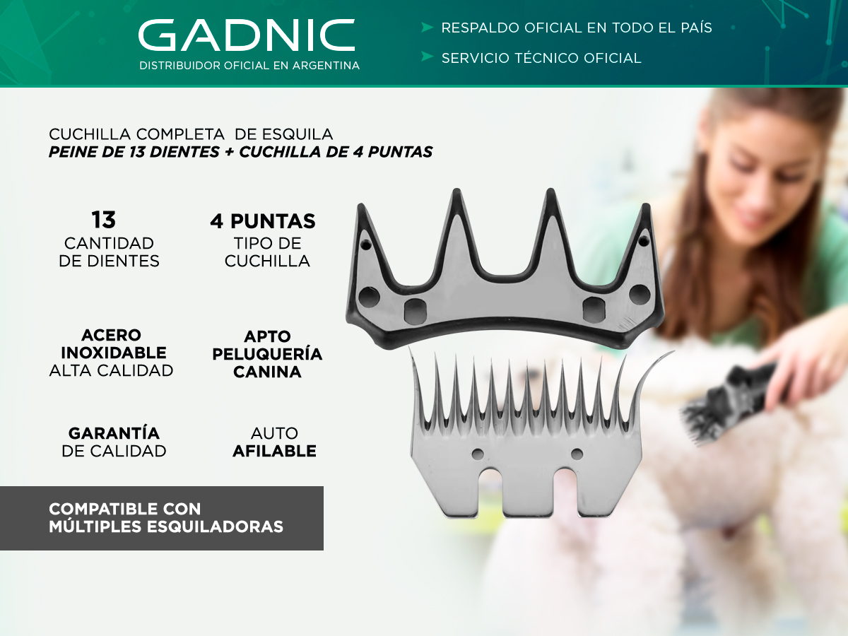 Kit Esquiladora Gadnic S900 Dual Para Animales + repuesto Cuchilla 13 Dientes - Imagen 2