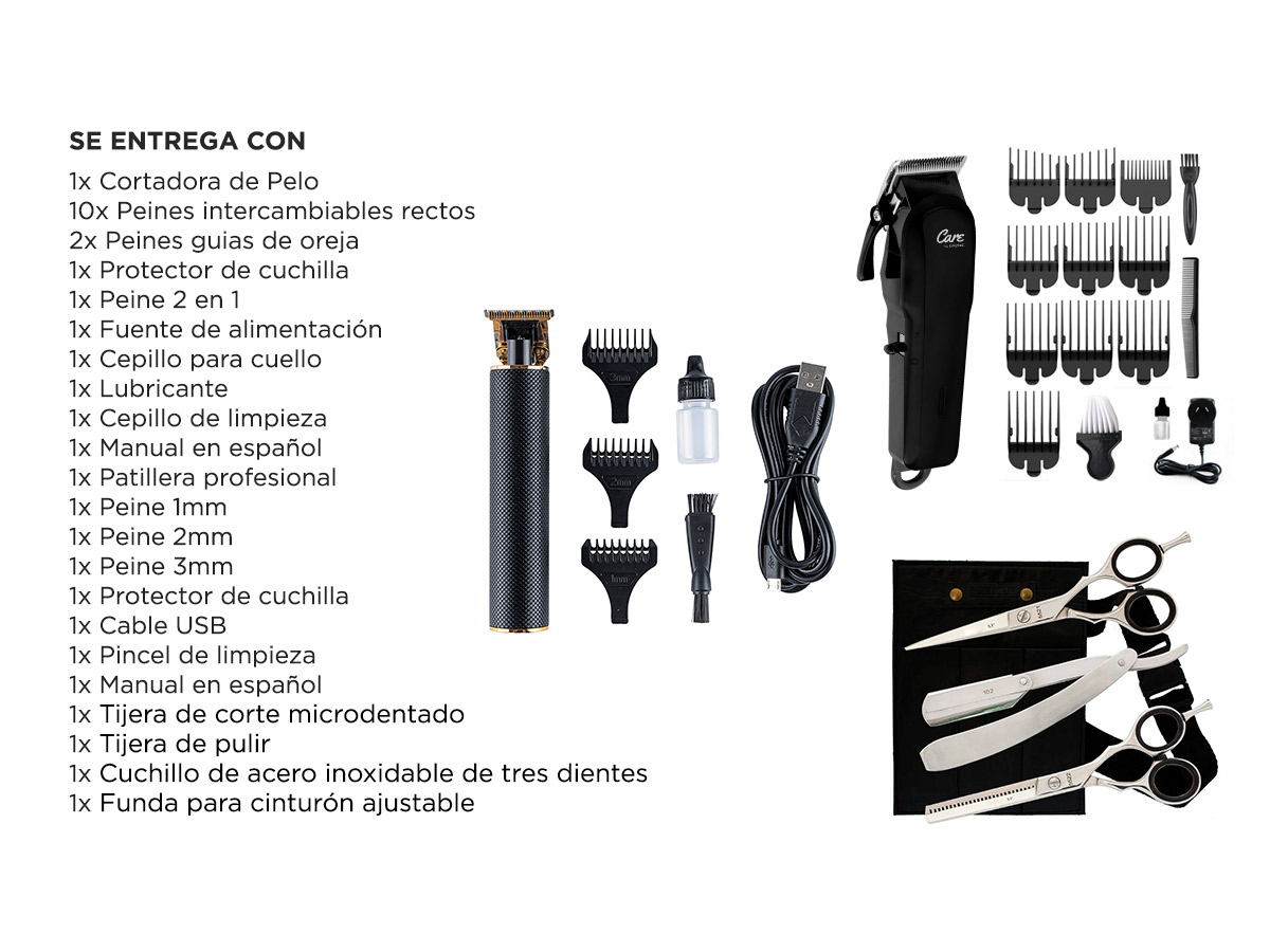 Set 3 en 1 Tijera Pulir Navaja + Cortadora de Pelo Recargable CARE + Cortadora de Pelo Patillera Gadnic - Imagen 7