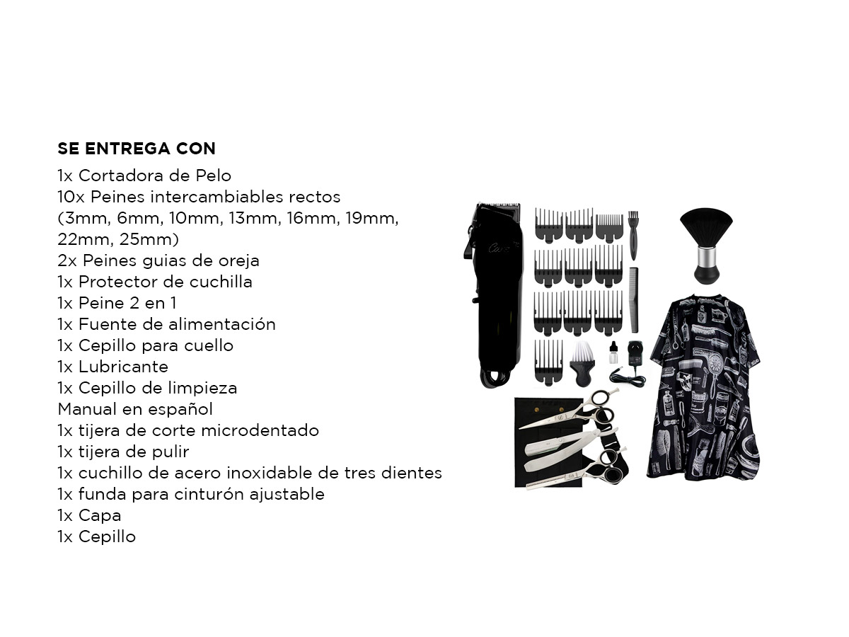 Set Peluquería Tijera de Pulir Navaja + Capa de peluquería + Brocha + Cortadora de Pelo Recargable - Imagen 7