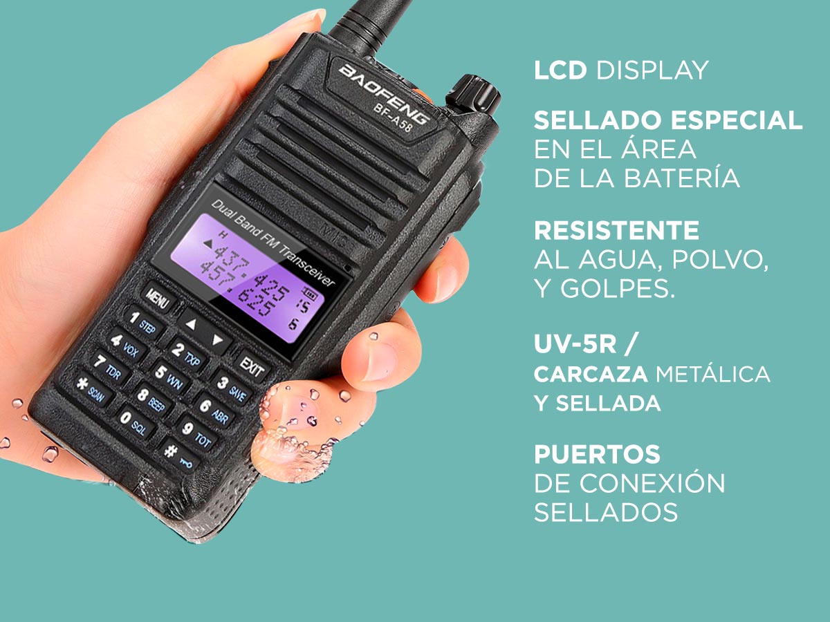 Handy Baofeng A-58 Kit x4 Bi-Banda 5w 128CH Hasta 12km + 8 Baterías y 4 Manos Libres - Imagen 4
