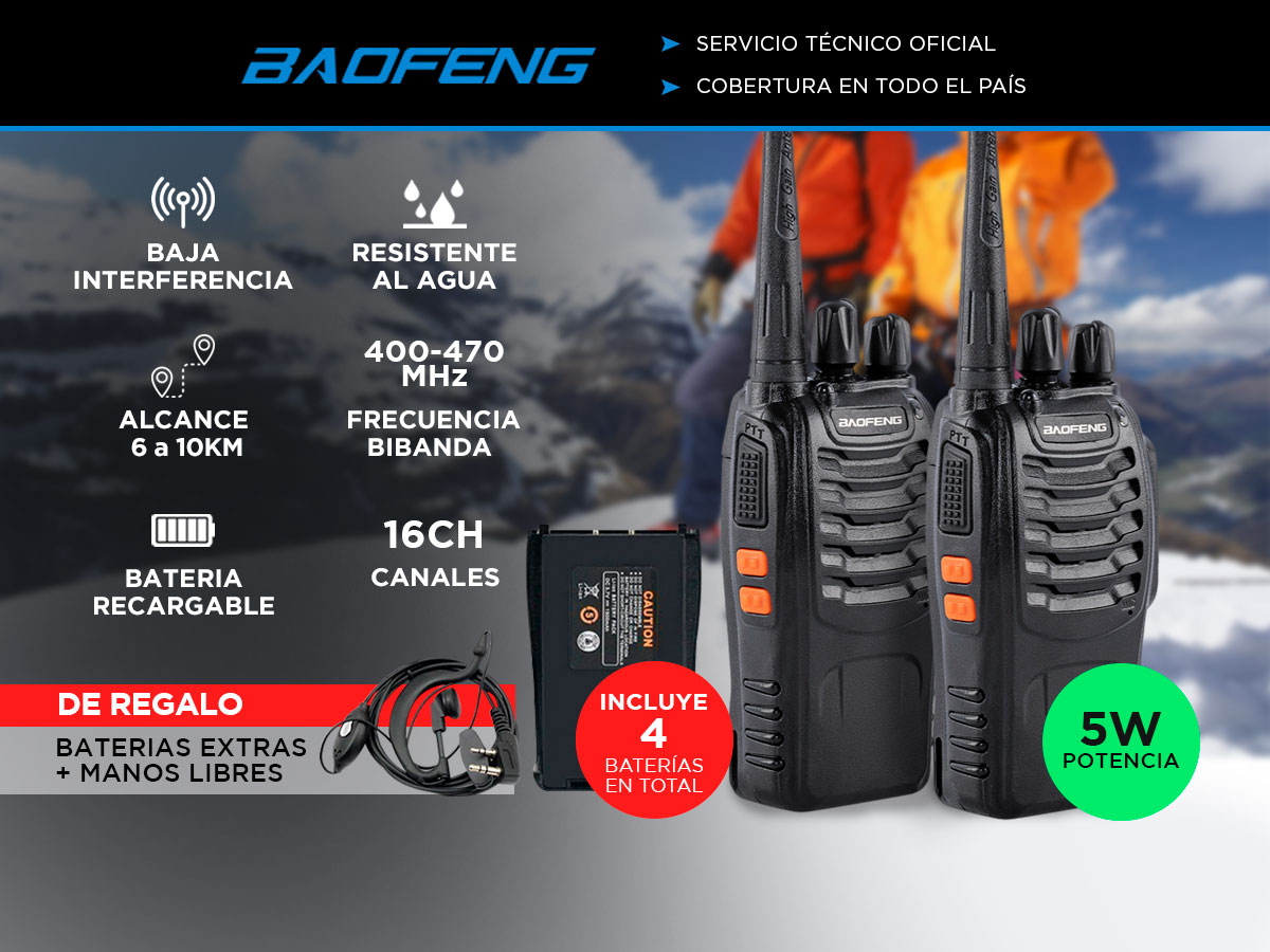 Handy Baofeng BF-888S Kit x2 5w 16CH UHF Hasta 10km + 4 Baterías y 2 Manos Libres - Imagen 2