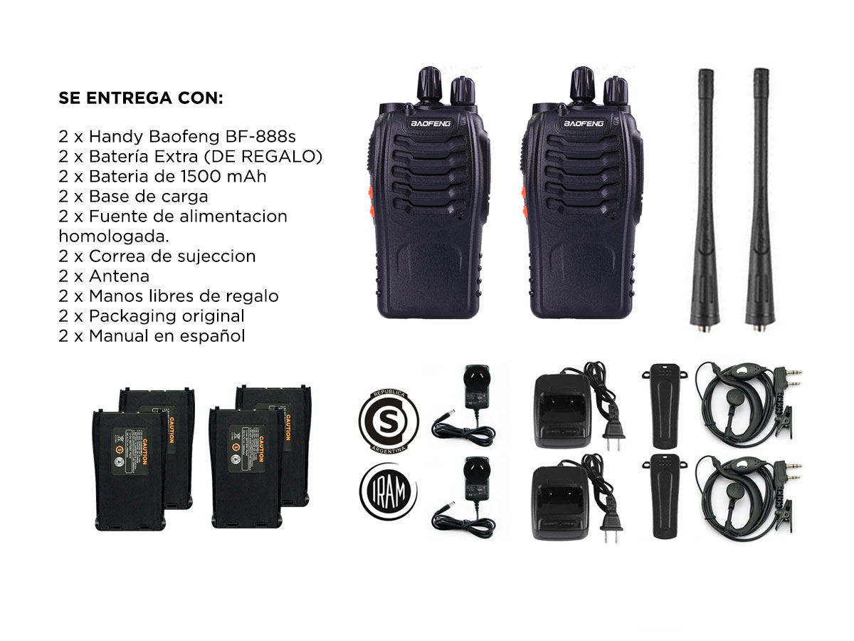 Handy Baofeng BF-888S Kit x2 5w 16CH UHF Hasta 10km + 4 Baterías y 2 Manos Libres - Imagen 7