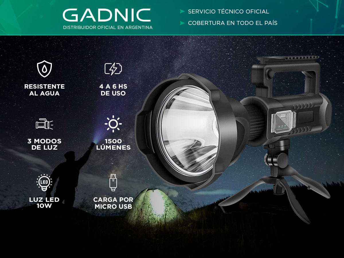 Linterna Profesional Recargable Gadnic T81-LIGHT Con Trípode Desmontable - Imagen 2