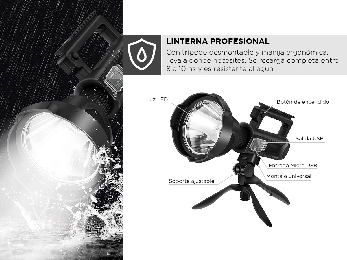 Linterna Profesional Recargable Gadnic T81-LIGHT Con Trípode Desmontable - Imagen 3