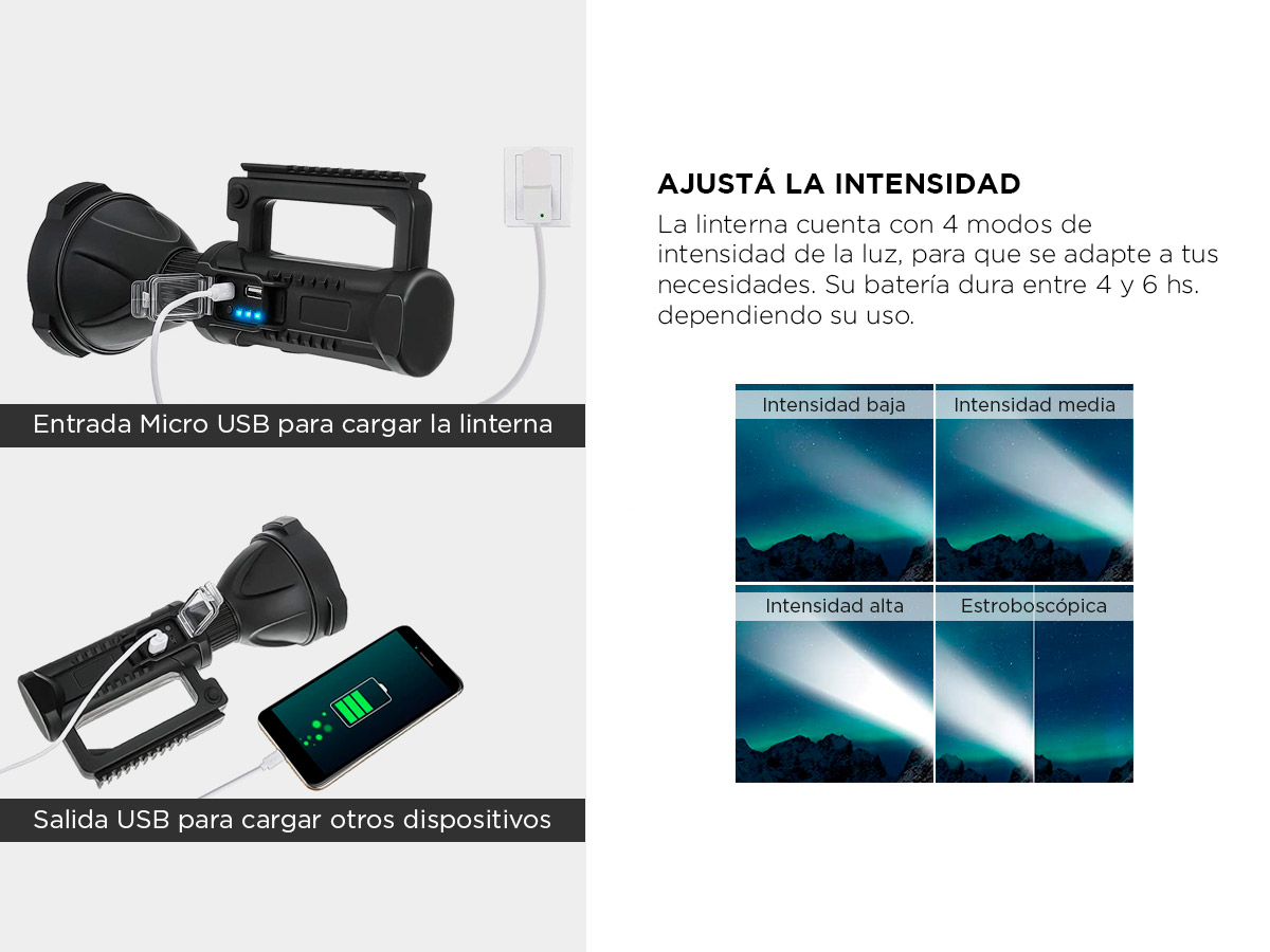 Linterna Profesional Recargable Gadnic T81-LIGHT Con Trípode Desmontable - Imagen 4