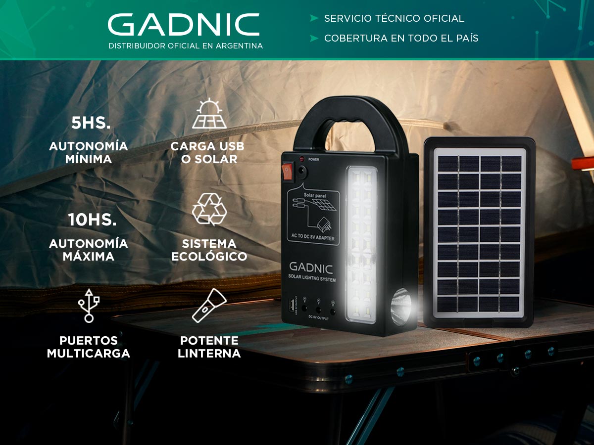Luz De Emergencia Solar Gadnic LM1K Portatil Con Panel Cargador USB Y 3 Focos LED - Imagen 2