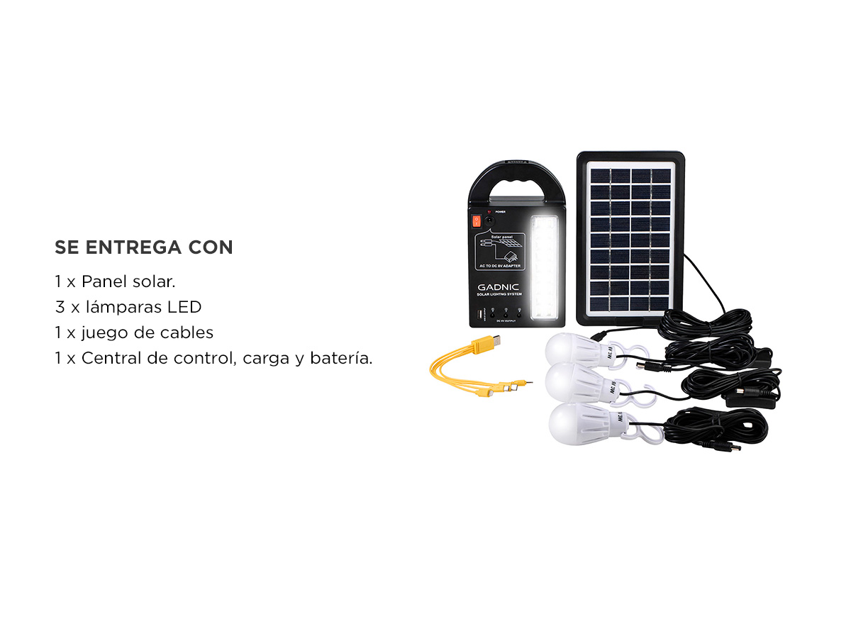 Luz De Emergencia Solar Gadnic LM1K Portatil Con Panel Cargador USB Y 3 Focos LED - Imagen 7