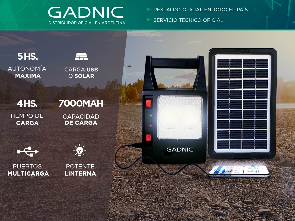Luz de Emergencia Portátil Gadnic Panel Solar Con USB 3 Lámparas LED - Imagen 2
