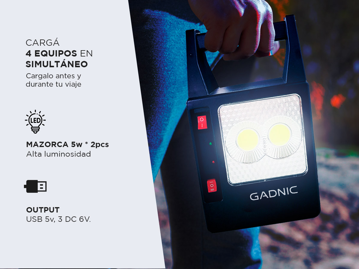Luz de Emergencia Portátil Gadnic Panel Solar Con USB 3 Lámparas LED - Imagen 3