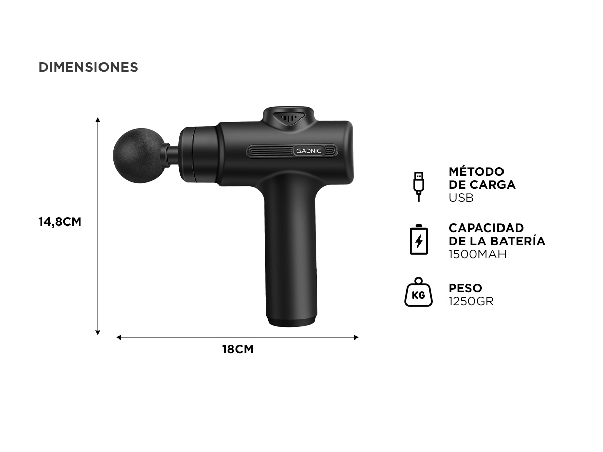 Pistola Masajeadora Gadnic Recargable 6 Niveles - Imagen 5