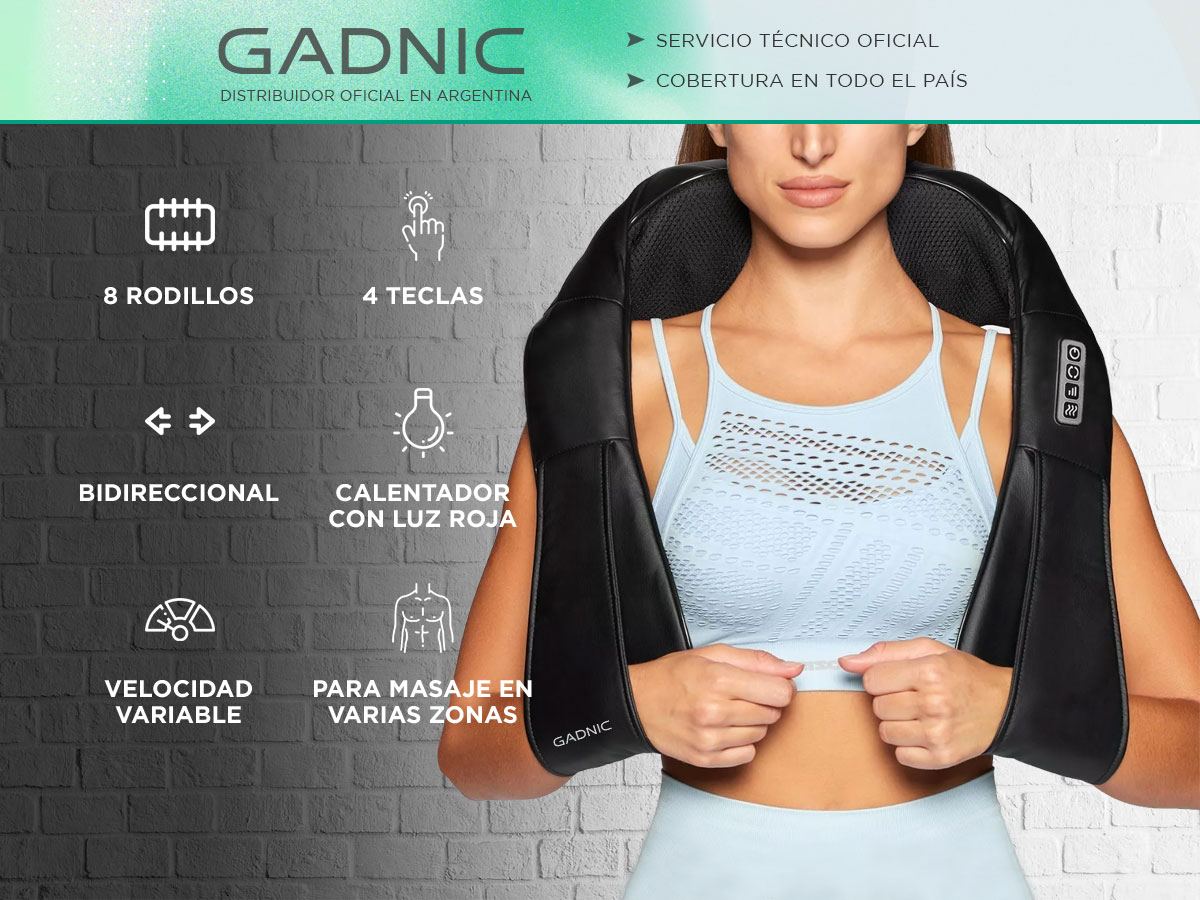 Masajeador Cervical y Lumbar Gadnic 8 Rodillos Bidireccionales Rotación 4D Luz Infrarroja Velocidad Variable - Imagen 2