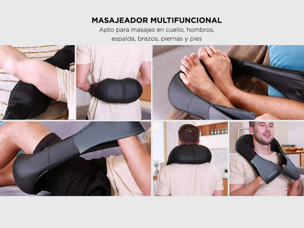 Masajeador Cervical y Lumbar Gadnic 8 Rodillos Bidireccionales Rotación 4D Luz Infrarroja Velocidad Variable - Imagen 4