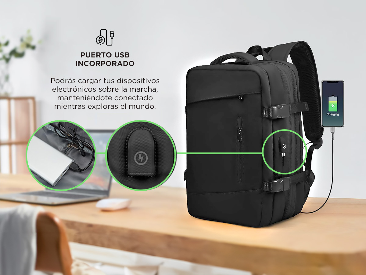 Mochila de Viaje South Port MCH228 Expansible Para Equipaje Con Puerto USB Impermeable - Imagen 3