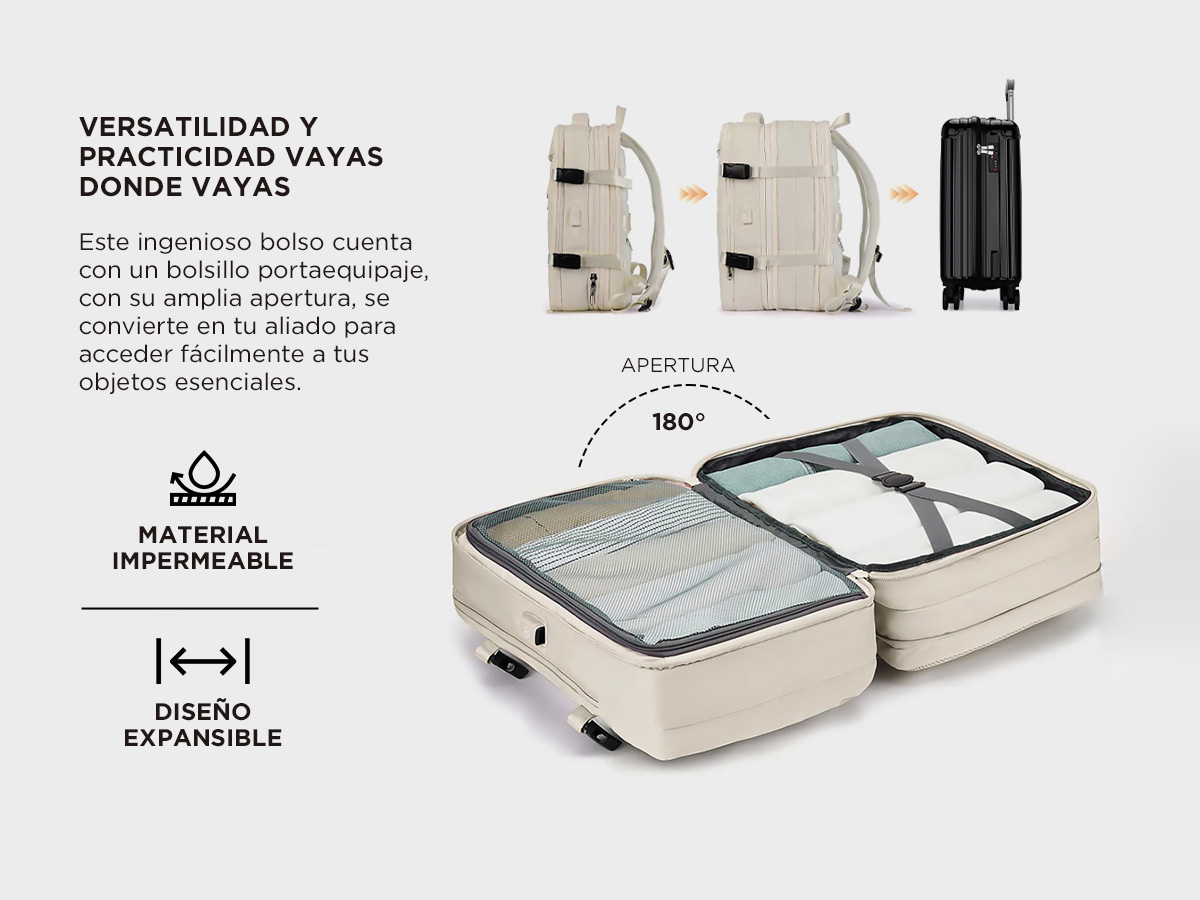 Mochila de Viaje South Port MCH228 Expansible Para Equipaje Con Puerto USB Impermeable - Imagen 4