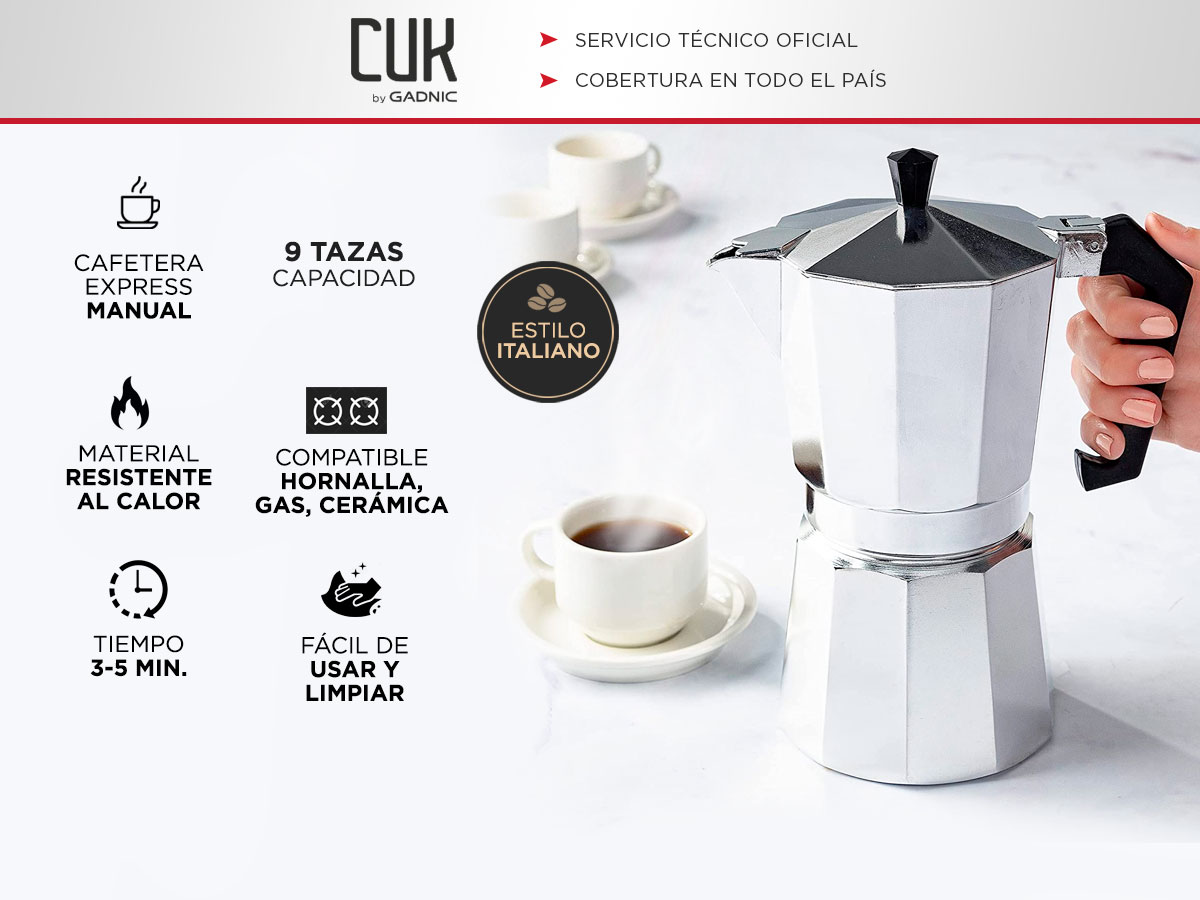 Cafetera Gadnic Moka Express manual plateada italiano 9 Tazas - Imagen 2