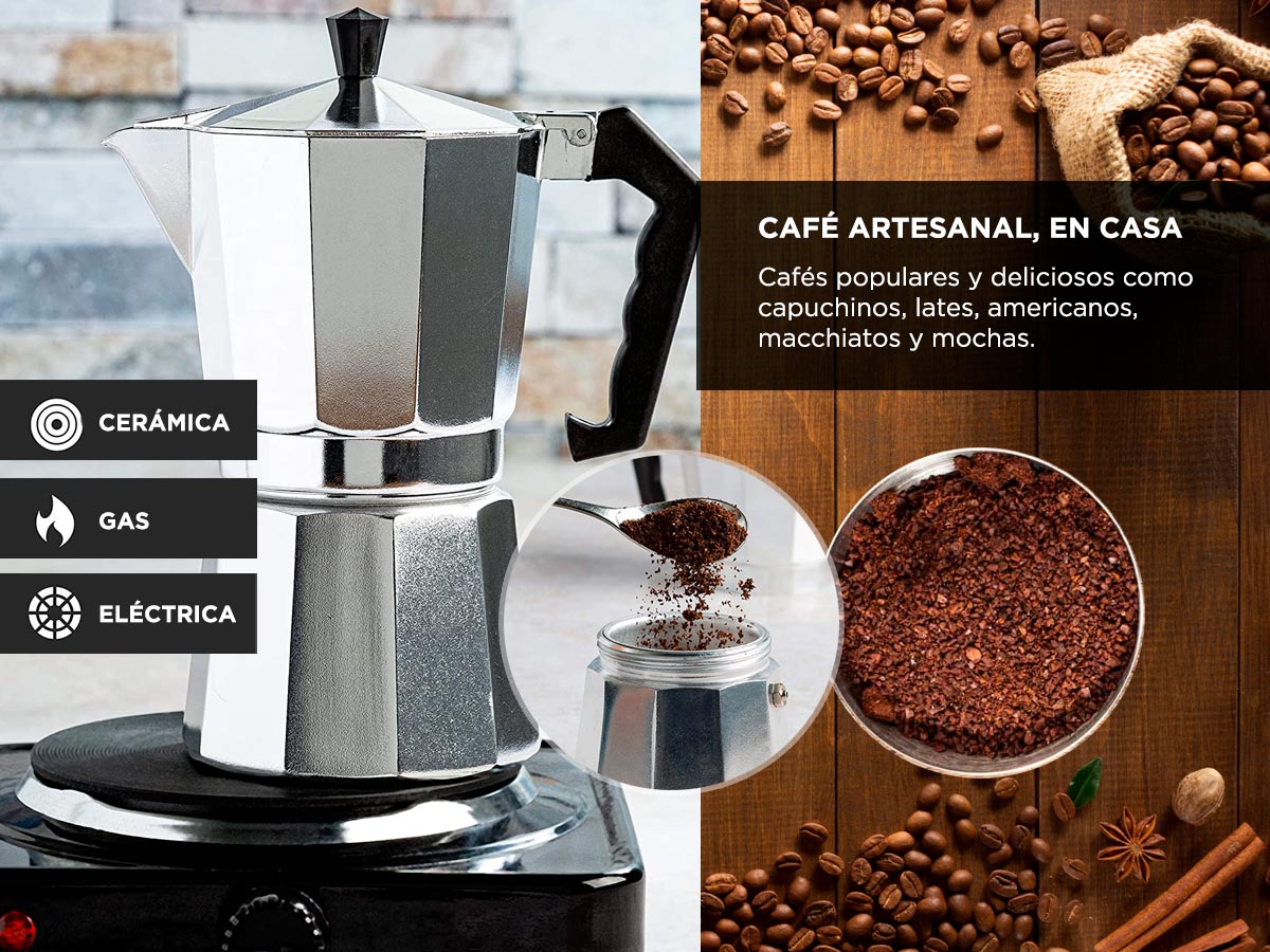 Cafetera Gadnic Moka Express manual plateada italiano 9 Tazas - Imagen 3