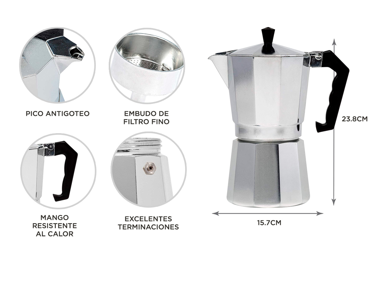 Cafetera Gadnic Moka Express manual plateada italiano 9 Tazas - Imagen 5