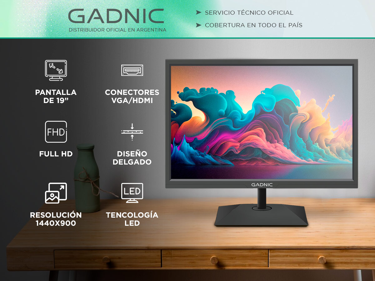 Monitor Led Gadnic 19" Full Hd 75hz Hdmi Vga - Imagen 2