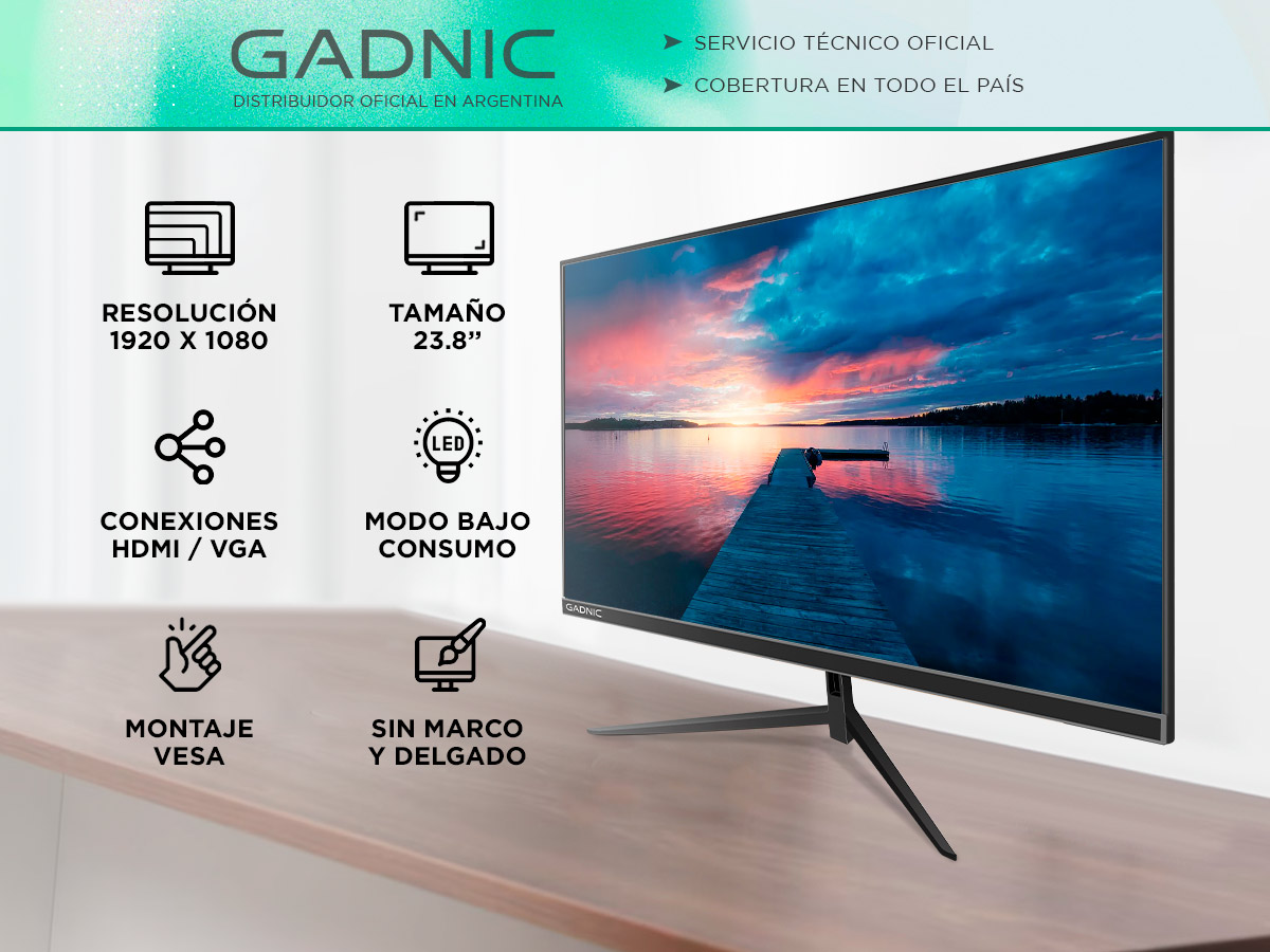 Monitor LED Gadnic 23.8 Pulgadas Full HD Alta Resolucion Panel LED - Imagen 2