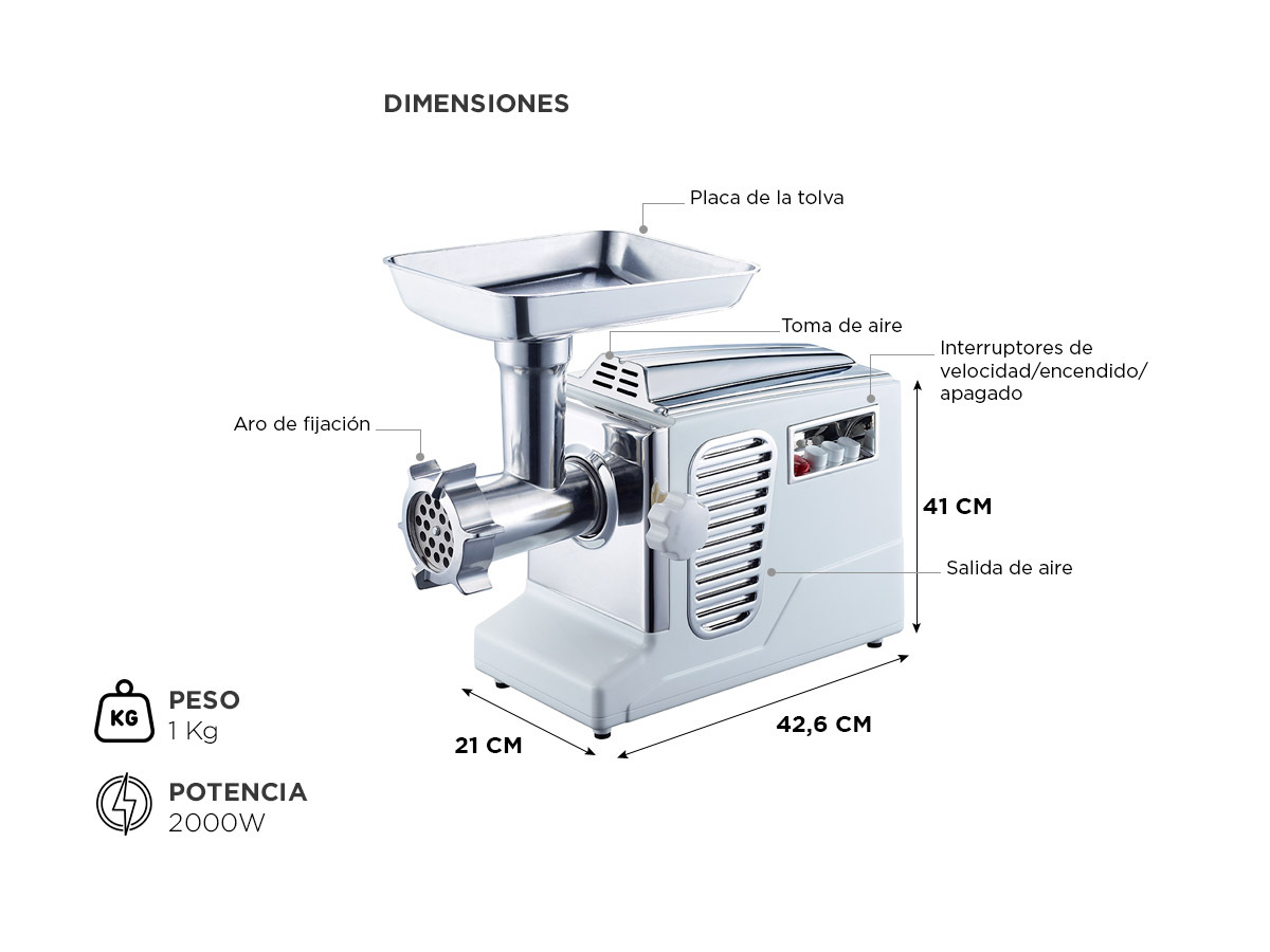 icadora de Carne Gadnic 2000 W accesorios - Imagen 6
