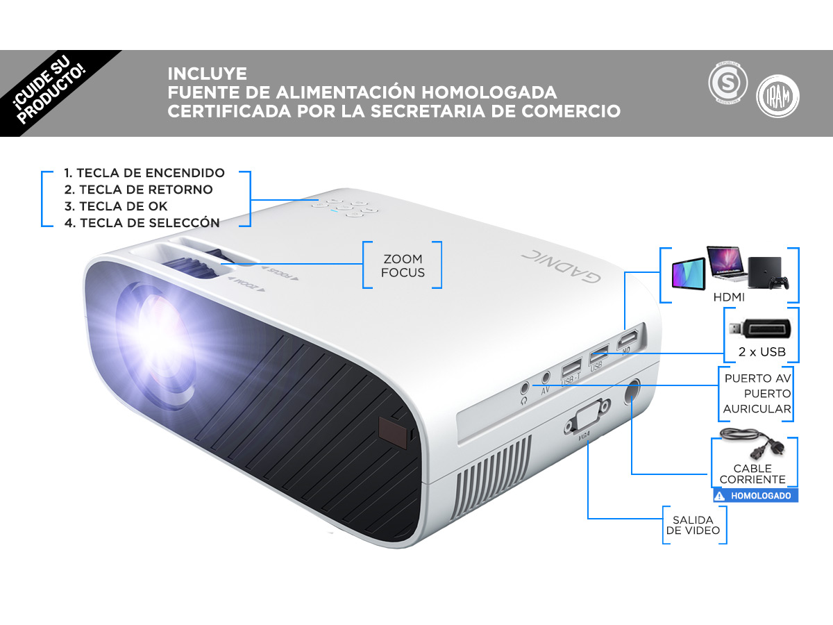 Proyector Portátil Gadnic 720P Full HD 5500 Lúmenes HDMI - Imagen 3