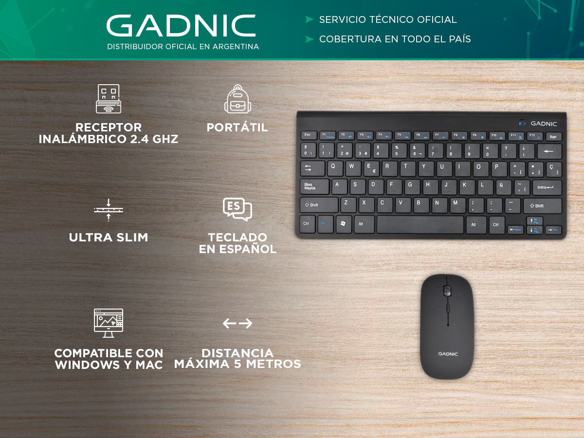 Set de Teclado y Mouse Gadnic Inalámbricos - Imagen 2