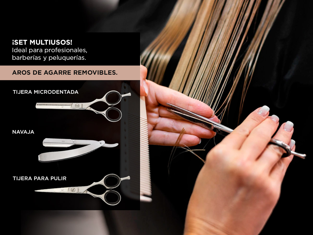Set Peluquería Tijera de Pulir Navaja + Capa de peluquería + Brocha + Cortadora de Pelo Recargable - Imagen 6