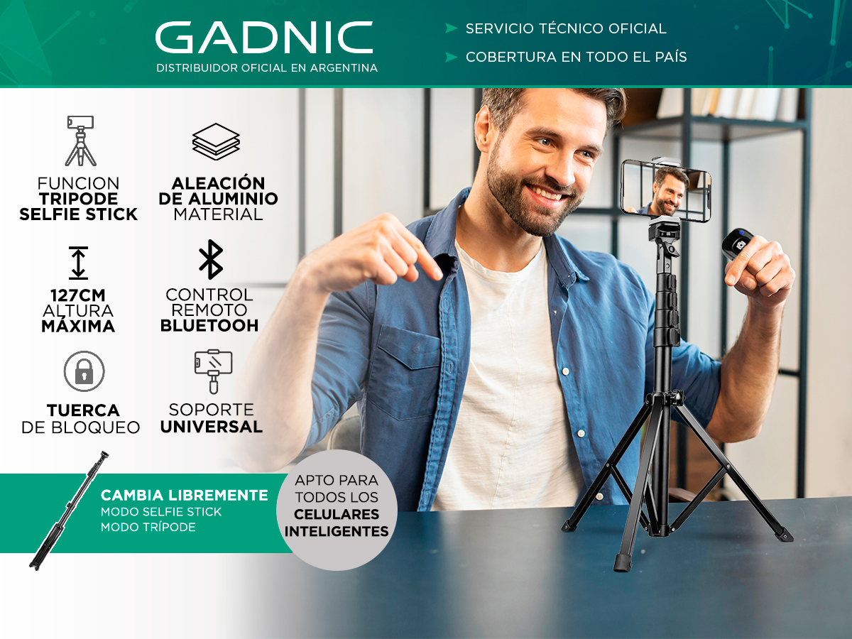Trípode Extensible Gadnic DAA214 Con Control Remoto Bluetooth - Imagen 2